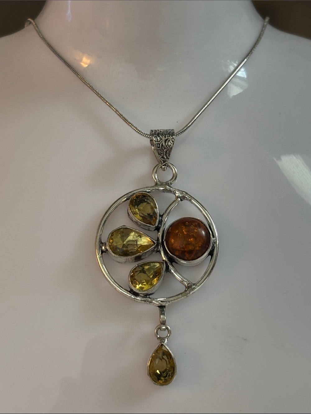 Amber & Citrine Gemstone Ethnic Handmade Pendant Necklace